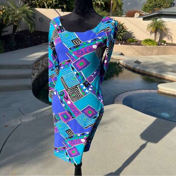 Lew Magram Dresses & Skirts - Vintage Geometric Colorful 90’s Dress in Blue and Purple